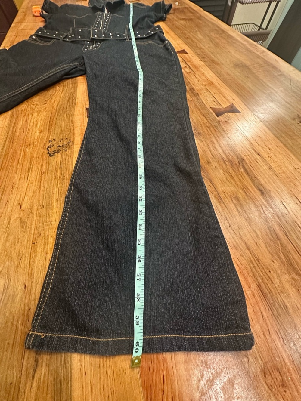 Goddess Plus Size 18 Denim Jumpsuit Rhinestone Belted Western Boho Y2K Flare XL - Picture 13 of 14